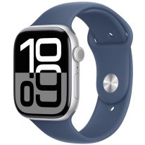 APPLE WATCH SERIES 10 GPS 42MM SILVER ALUMINIUM CASE WITH DENIM SPORT BAND - M/L