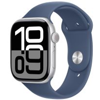APPLE WATCH SERIES 10 GPS 46MM SILVER ALUMINIUM CASE WITH DENIM SPORT BAND - S/M